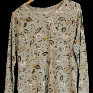 Knox Rose Large green multi long-sleeved crew neck henley 60/40 cotton/poly